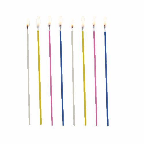 PAPSTAR Spaghettikerzen farbig sortiert, Ø 3 mm, 16,5 cm lang | Blister (18 Stück)