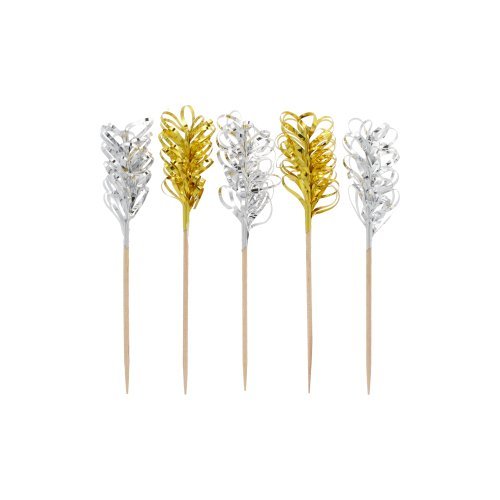 PAPSTAR Deko-Picker "Frills" gold/silber, 10,5 cm, festlich dekorativ | Beutel (30 Stück)