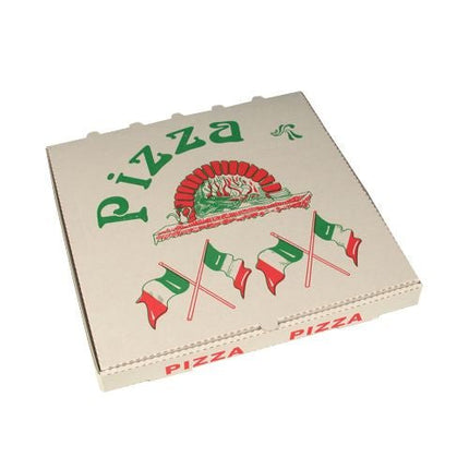 PAPSTAR Pizzakartons eckig 33x33 cm, Cellulose "Italienische Flagge" | Schrumpffolie (50 Stück)