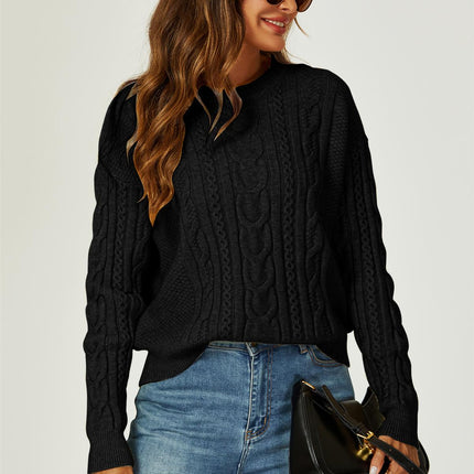 Cable Knit Crew Neck Jumper In Black