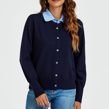 Shirt Collar Knitted Cardigan In Navy