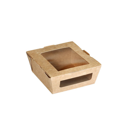 Menübox mit PLA-Fenster 450 ml  Braun Karton/PLA 120x110x45  | Packung (200 Stück)