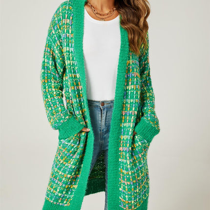 Green Boucle Check Cardigan In Rainbow Multicolour Speckles