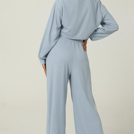 Woven Crinkle Crop Tee & Wide Leg Trousers co-ord Set