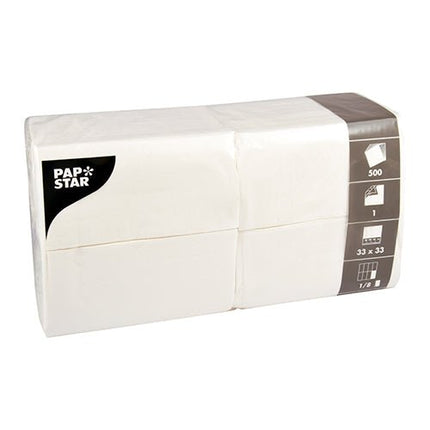 PAPSTAR Servietten 1-lagig 33x33 cm, 1/8-Falz, weiß | Folie (500 Stück)