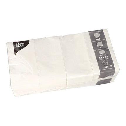 PAPSTAR Servietten 1-lagig 33x33 cm, 1/8-Falz, weiß | Folie (500 Stück)