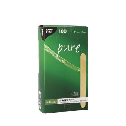 PAPSTAR Getränke-Quirle Holz 15 cm, ideal für Caipirinha Cocktails | Faltschachtel (100 Stück)