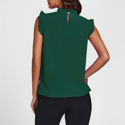 Frill Trim Sleeve Frill Neck Blouse Top In Dark Green