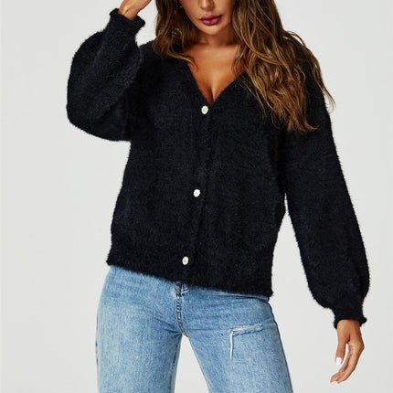 Relaxed Cozy Soft Cardigan In Black