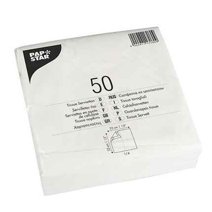 PAPSTAR Servietten 1/4-Falz, 33x33 cm, weiß, 2-lagig | Folie (50 Stück)