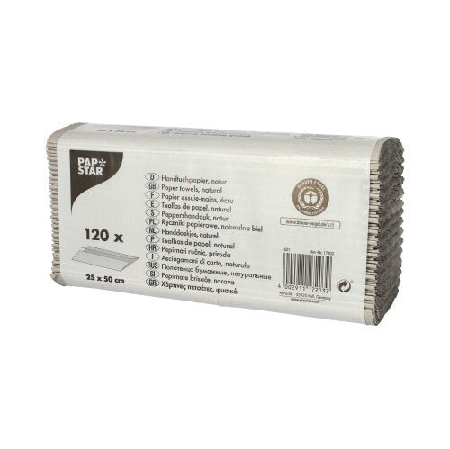 PAPSTAR Handtuchpapier C-Falz, 50x25 cm, natur, 1-lagig | Packung (120 Blätter)