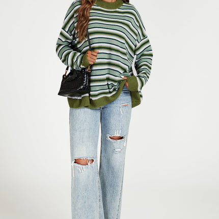 Stripe Block Relaxed Knit Jumper Top in Green