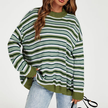 Stripe Block Relaxed Knit Jumper Top in Green