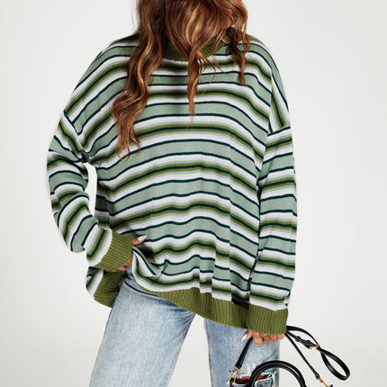 Stripe Block Relaxed Knit Jumper Top in Green