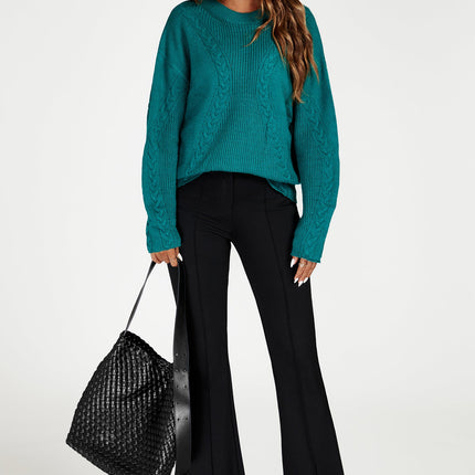 Cable Knit Crew Neck Jumper in Green
