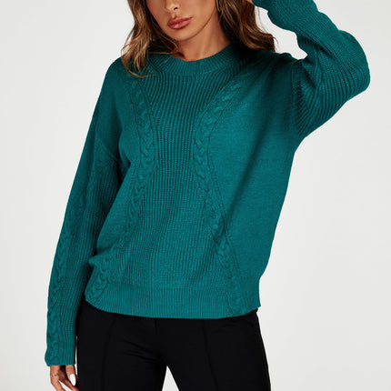 Cable Knit Crew Neck Jumper in Green