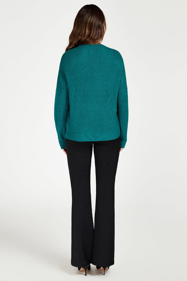Cable Knit Crew Neck Jumper in Green