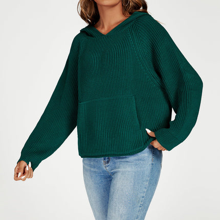 Star Pattern Knitted Hoodie in Green