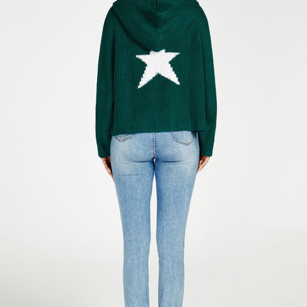 Star Pattern Knitted Hoodie in Green