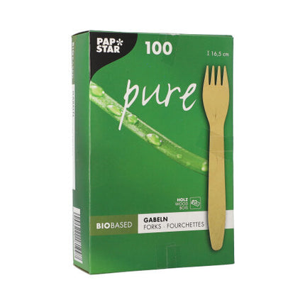 PAPSTAR Holzgabeln "pure" 16,5 cm, umweltfreundlich und stabil | Faltschachtel (100 Stück)