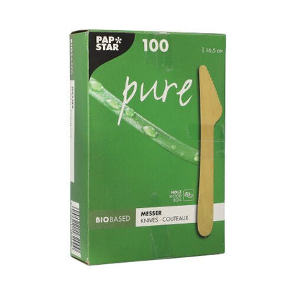 PAPSTAR Holzmesser "pure" 16,5 cm, umweltfreundlich und stabil | Faltschachtel (100 Stück)