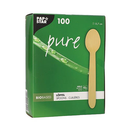 Auslaufartikel: PAPSTAR Holzlöffel "pure" 15,7 cm, umweltfreundlich und stabil | Faltschachtel (100 Stück)
