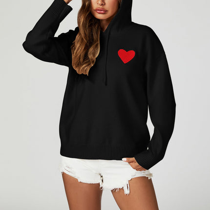Heart Embroidery Knitted Hoodie