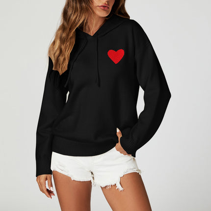 Heart Embroidery Knitted Hoodie