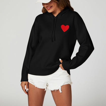 Heart Embroidery Knitted Hoodie