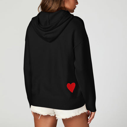 Heart Embroidery Knitted Hoodie