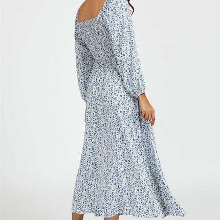 Floral Print Square Neck Maxi Dress In Light Blue