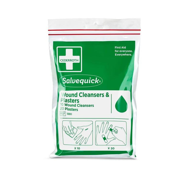 Salvequick Wundreiniger (10 Stück) und Pflaster (20 Stück) verpackt in einem Plastikbeutel mit Reißverschluss | Packung (1 Stück)