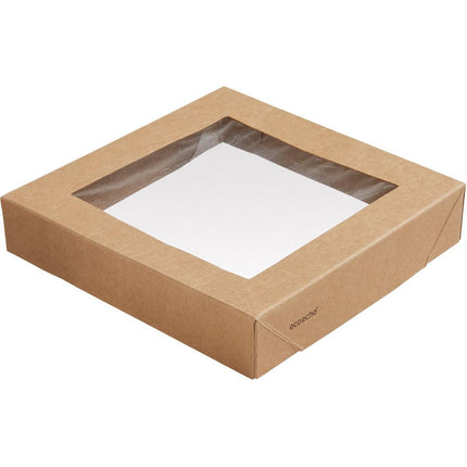 Viking Block Deckel mit PLA Fenster  Braun Karton/PLA 140x140x29 | Packung (300 Stück)