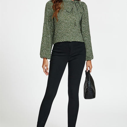 Floral Print Side Tie Blouse Top In Olive