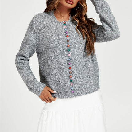 Rainbow Buttons Cardigan In Grey