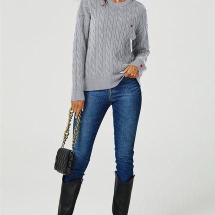 Heart Embroidery Jumper Top In Grey