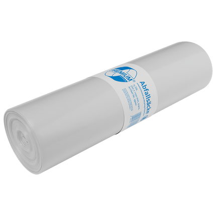 DEISS PREMIUM ® - Abfallsäcke aus Recycling-LDPE 120 l, transparent | Rolle (15 Stück)
