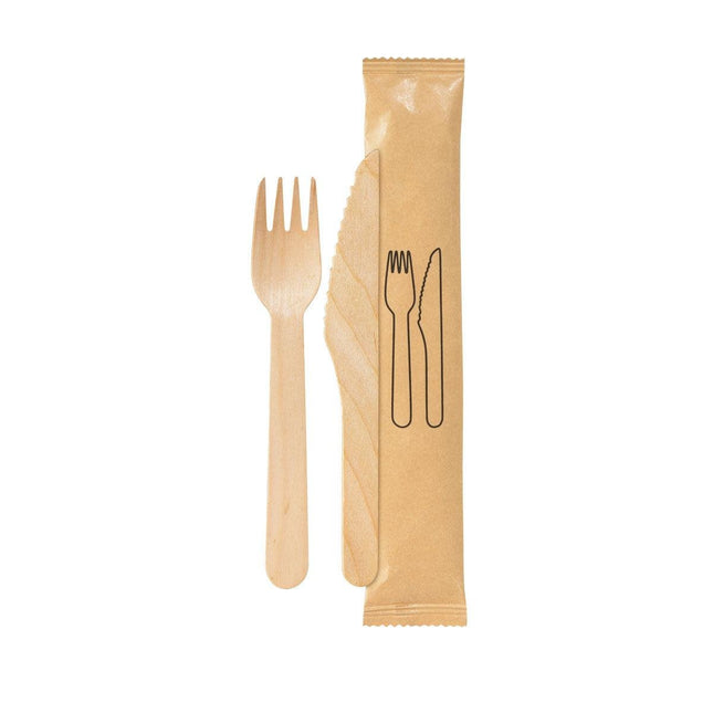 2/1 Besteck Set, Holz, Gabel & Messer  Natural gewachst 160/165 | Packung (250 Stück)
