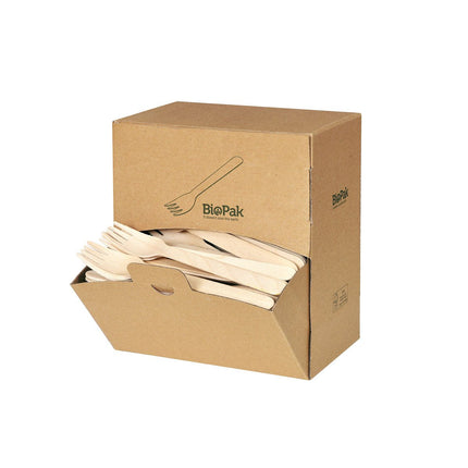 Holz Gabel 160 mm, Spenderbox  Natural gewachst 160 | Packung (300 Stück)