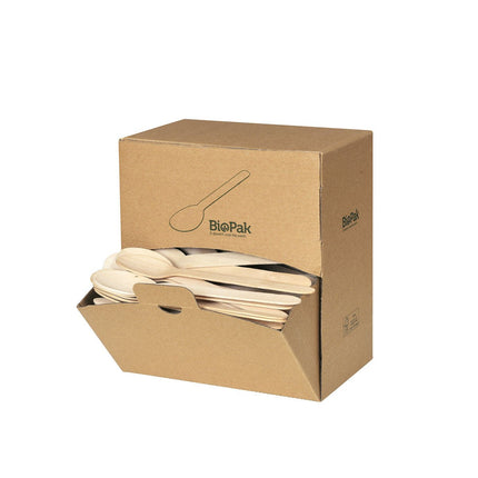 Holz Löffel 160 mm, Spenderbox  Natural gewachst 160 | Packung (300 Stück)