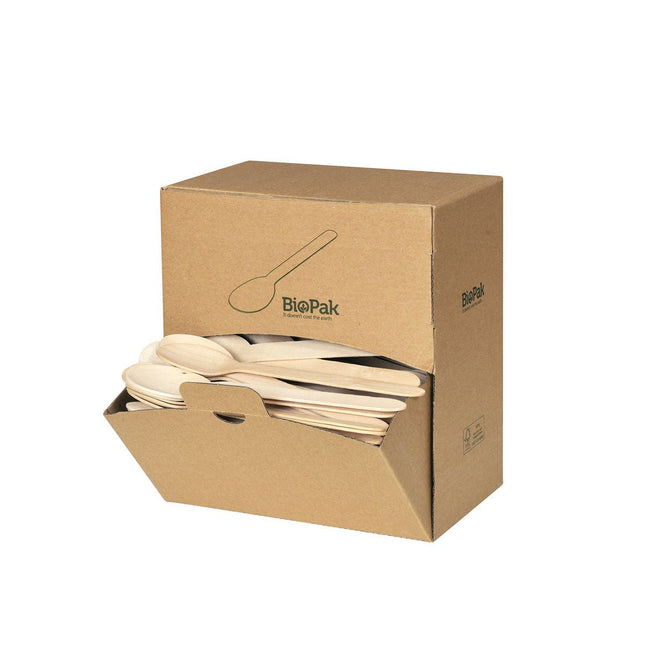 Holz Löffel 160 mm, Spenderbox  Natural gewachst 160 | Packung (300 Stück)