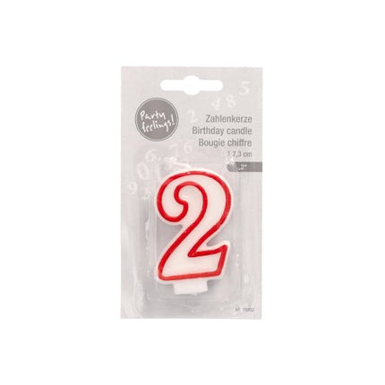 PAPSTAR Zahlenkerze 7,3 cm weiss mit rotem Rand