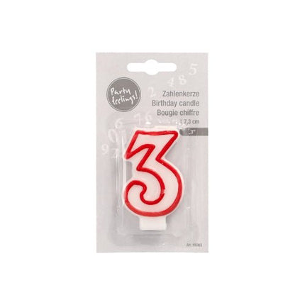 PAPSTAR Zahlenkerze 7,3 cm weiss mit rotem Rand