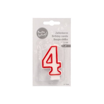 PAPSTAR Zahlenkerze 7,3 cm weiss mit rotem Rand