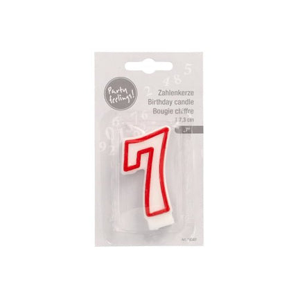 PAPSTAR Zahlenkerze 7,3 cm weiss mit rotem Rand