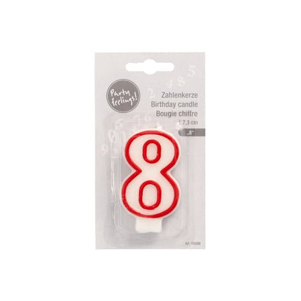 PAPSTAR Zahlenkerze 7,3 cm weiss mit rotem Rand