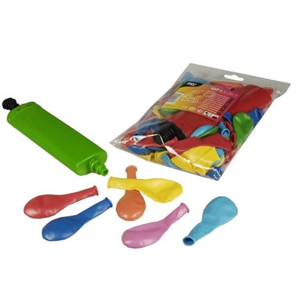 PAPSTAR Luftballons farbig sortiert mit Pumpe, Ø 22 cm | Folie (100 Stück)