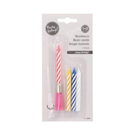 PAPSTAR Musikkerze "Happy Birthday" 12 cm, bunt mit Ersatzkerzen | Blister (1 Stück)