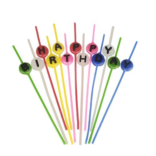 PAPSTAR Spaghettikerzen "Happy Birthday", 16 cm, bunt sortiert | Blister (1 Stück)