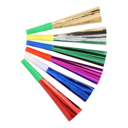 PAPSTAR Trompeten farbig sortiert "Metallic", 18 cm, festliche Deko | Beutel (6 Stück)